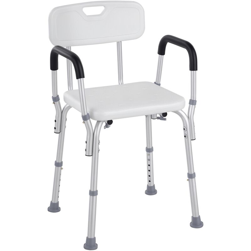 Homcom - Chaise de douche siège de douche ergonomique hauteur réglable pieds antidérapants charge max. 135 Kg alu hdpe blanc