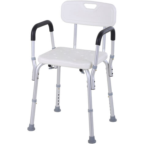 Chaise de douche siège de douche ergonomique hauteur réglable pieds antidérapants charge max. 135 Kg alu HDPE blanc - Blanc