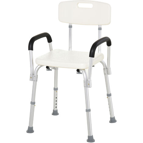 main image of "Chaise de douche siège de douche ergonomique hauteur réglable pieds antidérapants dossier accoudoirs amovibles charge max. 136 Kg alu HDPE blanc"