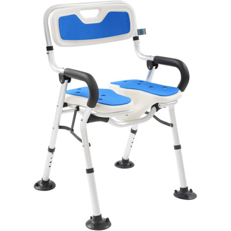 Chaise de douche, siège de douche pliant en forme de U, adapté aux personnes âgées et handicapées, siège de salle de bain avec accoudoirs et dossier, capacité de charge 150 kg, bleu