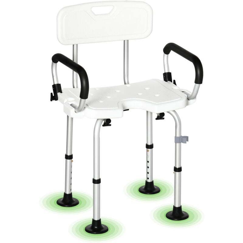 Chaise de douche siège de douche ergonomique hauteur réglable pieds antidérapants accoudoirs alu hdpe blanc noir