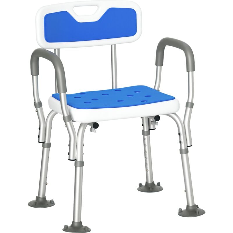 Chaise de douche siège de douche ergonomique hauteur réglable pieds antidérapants charge max. 136 Kg alu hdpe blanc bleu