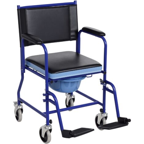 Chaise de Douche sur Roulettes avec Pot Amovible en Acier et PVC, Dimensions 87x57x92 cm