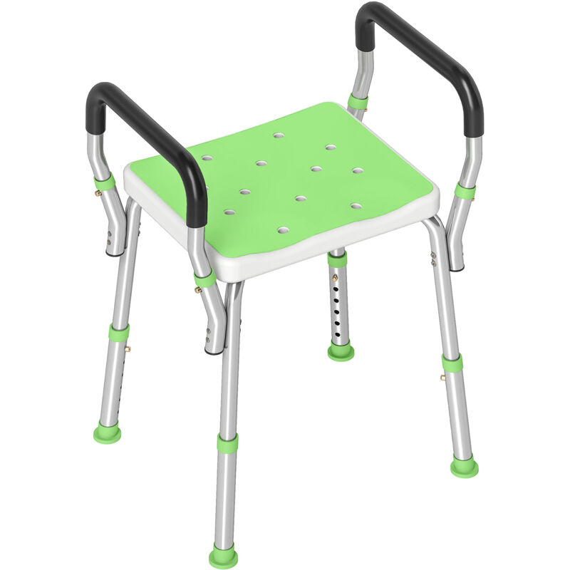 Tabouret de douche - HOMCOM- pour personnes âgées et handicapées - accoudoirs, hauteur réglable, patins antidérapants - vert