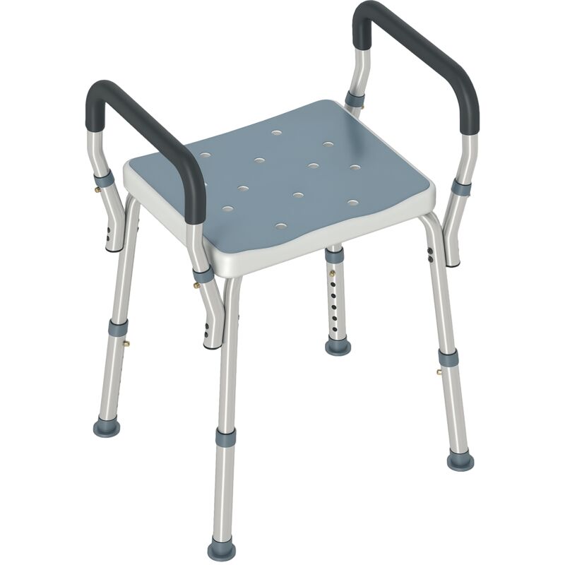Tabouret de douche - HOMCOM- pour personnes âgées et handicapées - accoudoirs, hauteur réglable, patins antidérapants - bleu clair