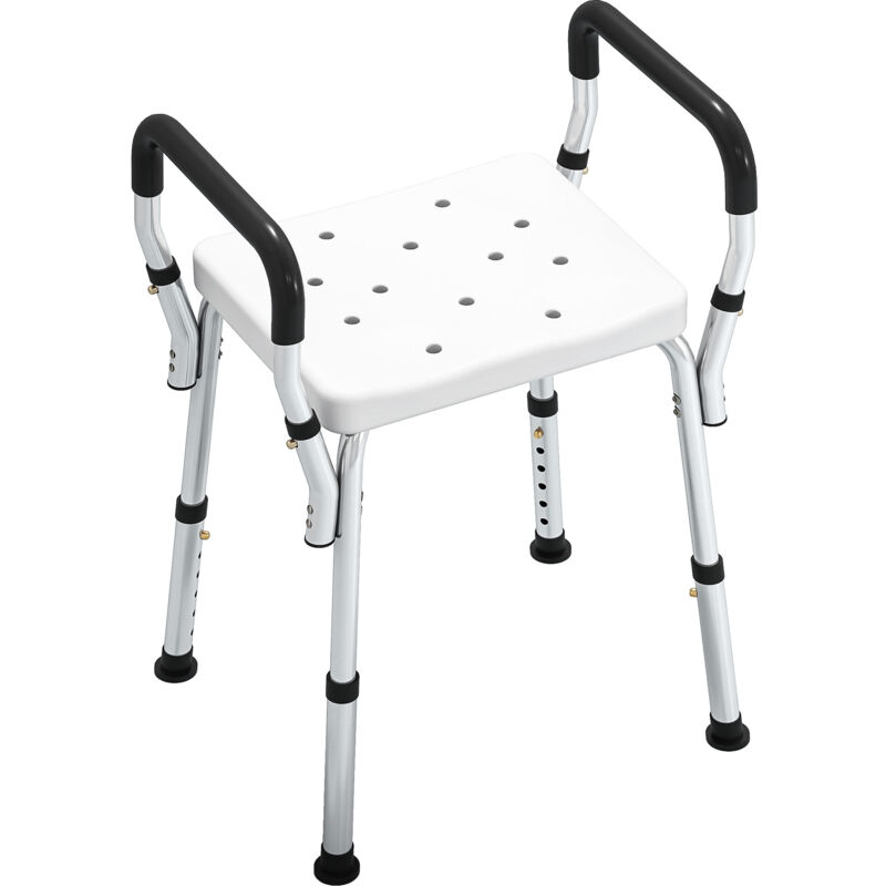 Tabouret de douche - HOMCOM- pour personnes âgées et handicapées - accoudoirs, hauteur réglable, patins antidérapants - blanc