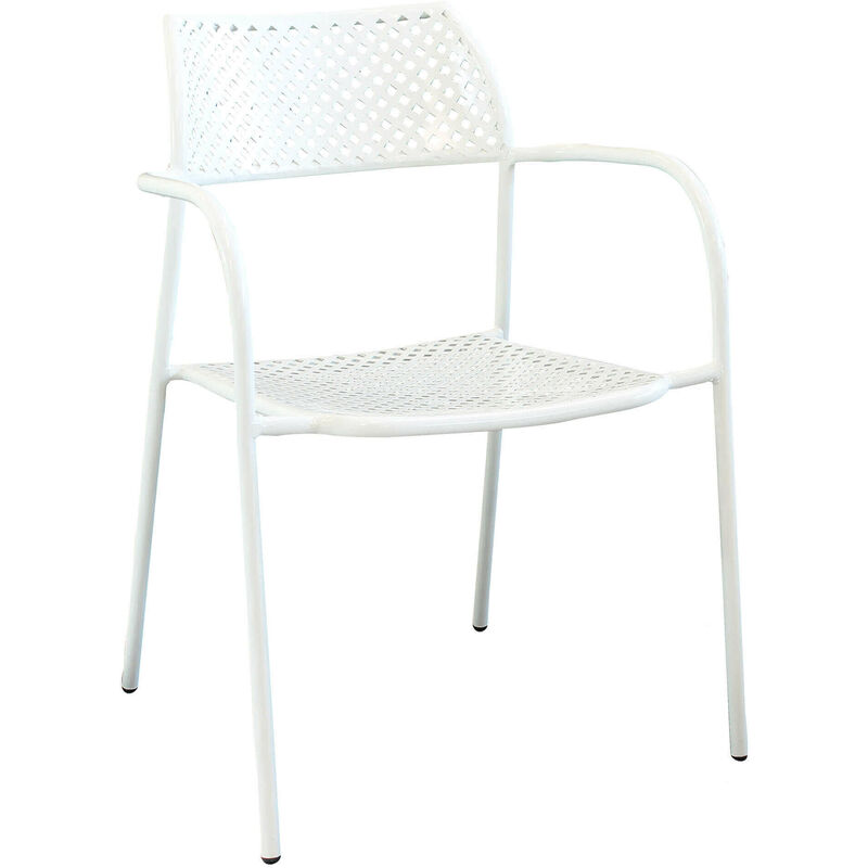 Chaise de fauteuil empilable de jardin avec structure en acier et accoudoirs tharum White - White