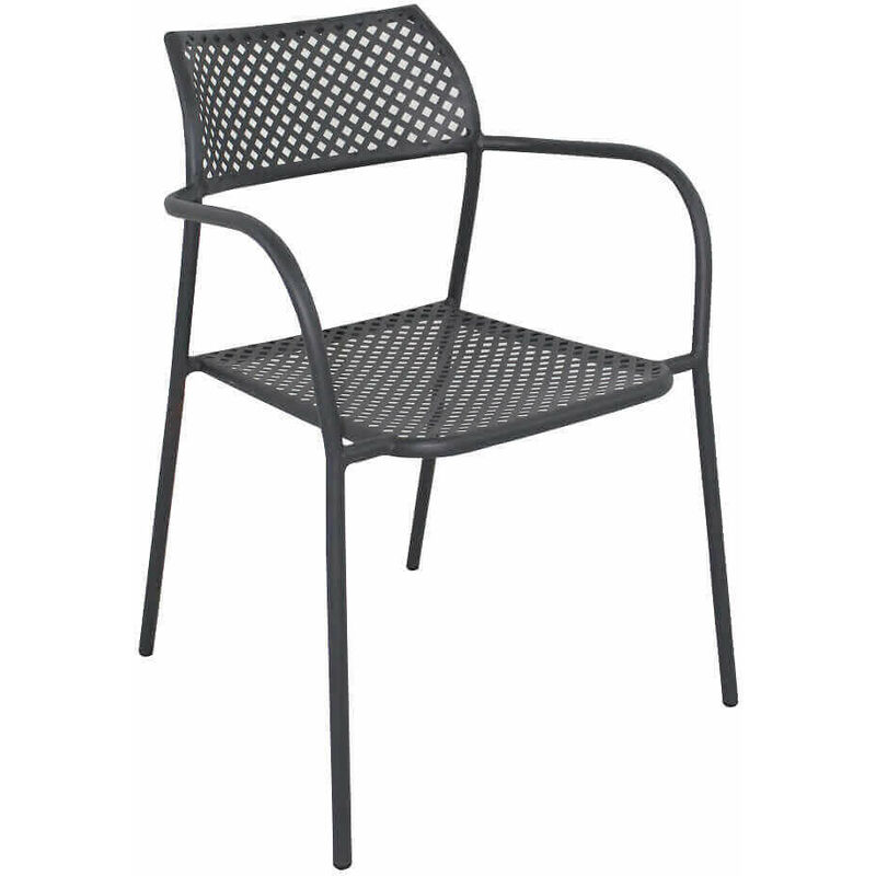 Chaise de fauteuil empilable de jardin avec structure en acier et accoudoirs tharum Black - Black