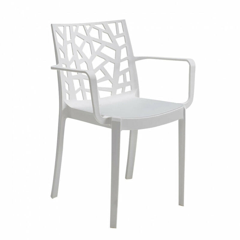 Chaise de fauteuil équipable dans des bars et restaurants en résine extérieure internes avec un dossier décoré Floreal Con braccioli White - White