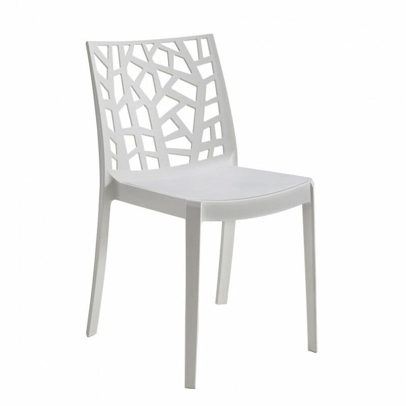Chaise de fauteuil équipable dans des bars et restaurants en résine extérieure internes avec un dossier décoré Floreal Senza braccioli White - White