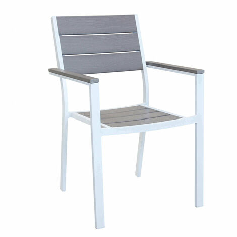 Chaise de fauteuil extérile en aluminium avec session et retour dans l'effet de polywood FTUTTY White
