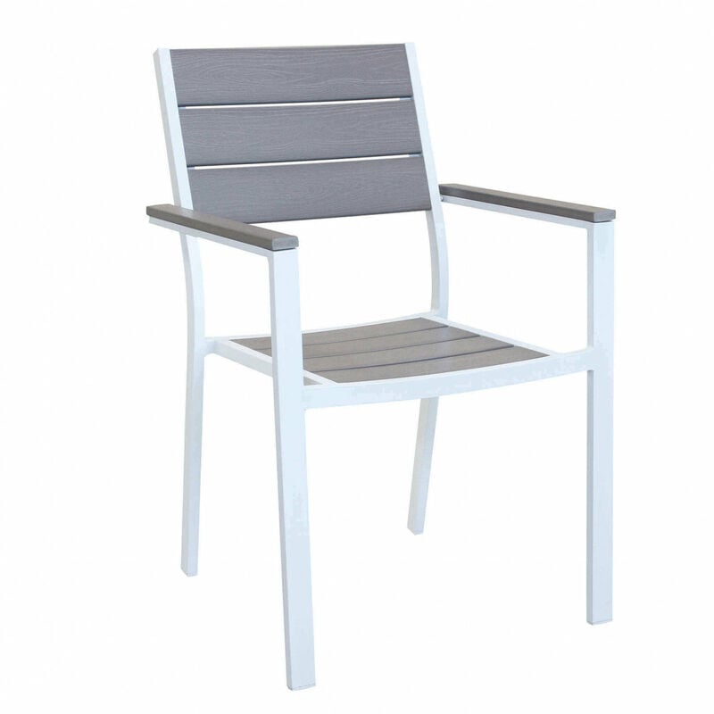 Magazzini Cosma - Chaise de fauteuil extérile en aluminium avec session et retour dans l'effet de polywood ftutty White - White