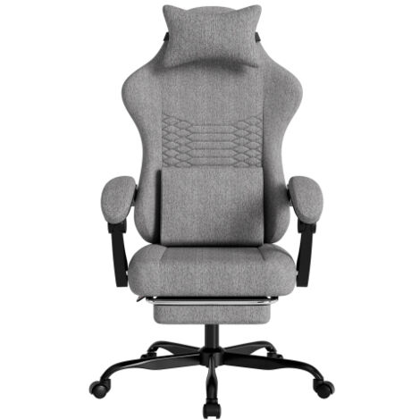 Chaise de gaming / Chaise de bureau en tissu, Chaise de gaming massante avec appui-tête, Siège de gaming ergonomique style baquet avec repose-pieds