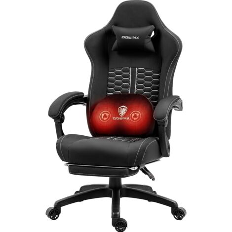 Chaise de Gaming en Tissu avec Repose-Pieds Extensible et Pliable, Chaise de Bureau Ergonomique avec Coussin en Gel et Coussins à Ressorts ensachés, Fauteuil Gamer