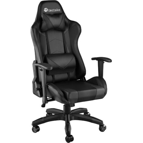 Tectake – Chaise gaming ergonomique avec coussins lombaires et nuque – Hauteur réglable 42,5-50 cm – Roulettes silencieuses pour sols fragiles