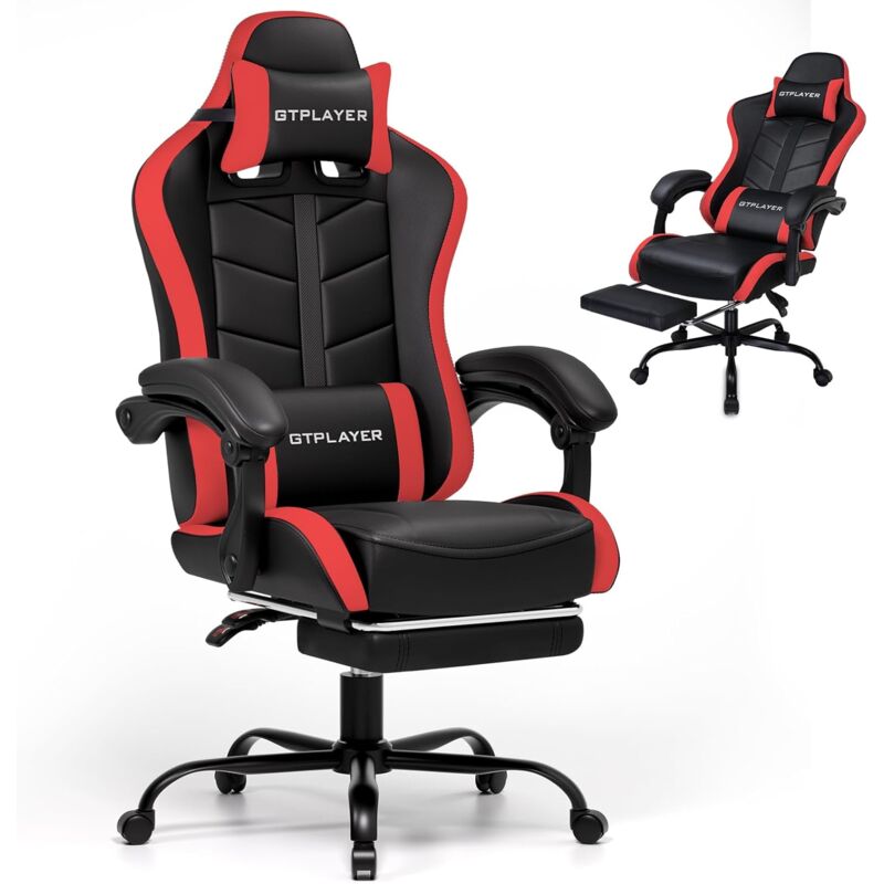 Chaise de Gaming Fauteuil Gamer Ergonomique en pu Cuir, Chaise Gaming avec Repose-Pieds, Fauteuil Gaming Appui-Tête Réglable et Support Lombaire,