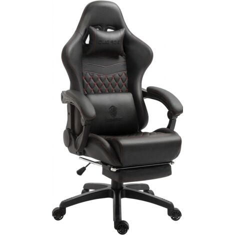 Chaise de gaming luxueuse - Ergonomique en cuir PU avec rembourrage capitonné, support lombaire de massage et repose-pieds, fauteuil de bureau réglable de 90° à 170°, Charge maximale de 200