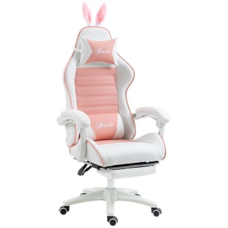 Chaise de Gaming Rose Ergonomique - Soutien Lombaire et Coussin Massant Réglables - Tissu Respirant - Pour Jeu et Bureau
