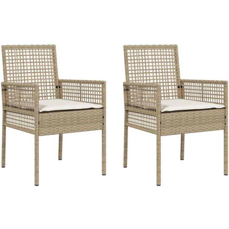 Chaise de jardin 2 lot de 2 Chaises d'extérieur Beige 55 x 53 x 85 cm polyrotin