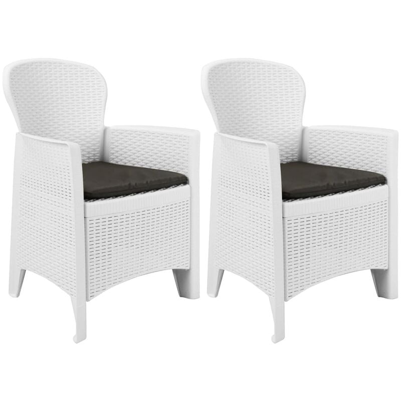 Chaise de jardin 2 pcs et coussin Blanc Plastique Aspect rotin - Blanc