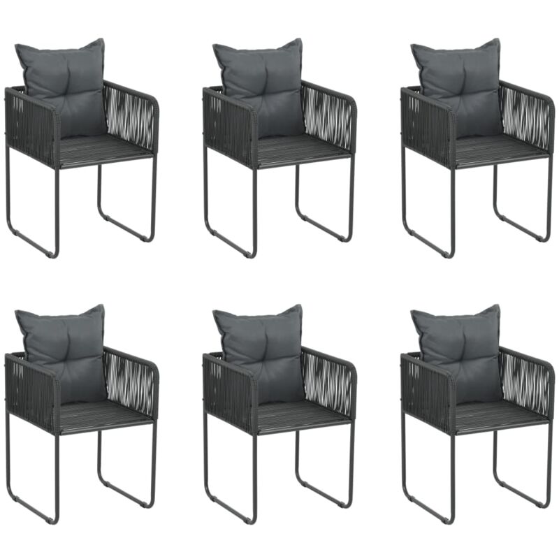 Chaises d'extérieur 6 pcs avec oreillers Résine tressée Noir