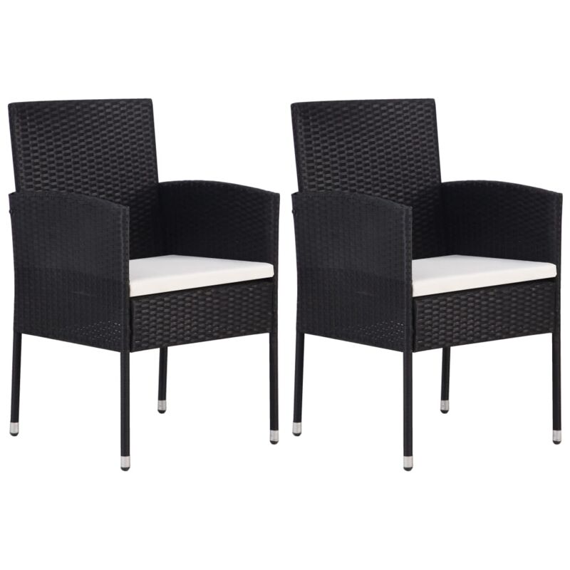 Chaises de jardin coussins blanc crème 2pcs noir résine tressée - Vidaxl