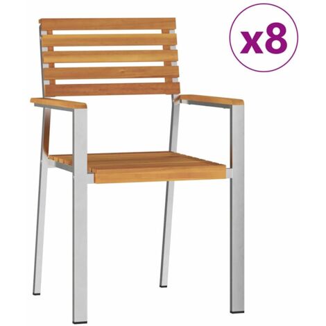 Chaise de jardin 8 lot de 2  Chaises d'extérieur Huile Naturelle Bois d'Acacia Massif
