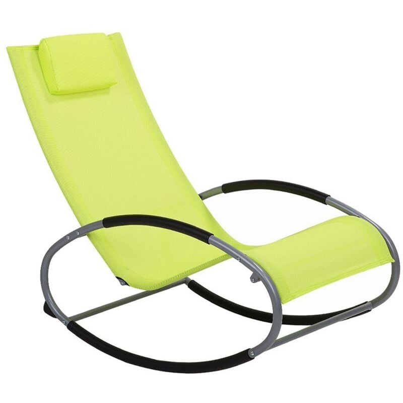 Beliani - Chaise de Jardin Transat à Bascule en Textile Vert Jaune et Acier Argenté Matières Résistantes et Durables et Design Moderne Très