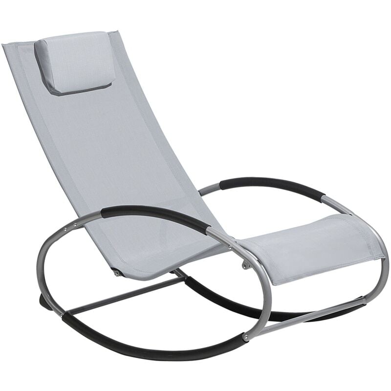 Chaise de Jardin Transat à Bascule en Textile Gris et Acier Argenté Matières Résistantes et Durables et Design Moderne Très Confortable Beliani