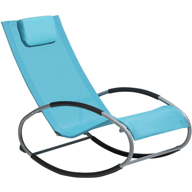 Chaise de Jardin Transat à Bascule en Textile Bleu Clair et Acier Argenté Matières Résistantes et Durables et Design Moderne Très Confortable Beliani