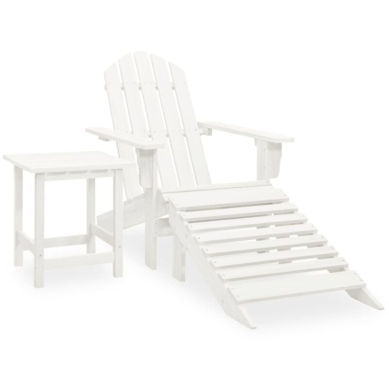 Chaise de jardin adirondack avec pouf et table sapin blanc