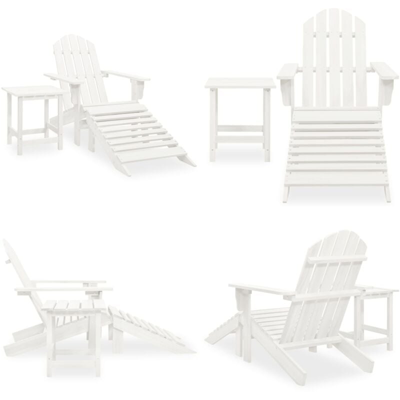 Chaise de jardin Adirondack avec pouf et table Sapin Blanc - Chaise Adirondack - Mobilier De Jardin - Salon De Jardin - Chaise Extérieure - Chaise En