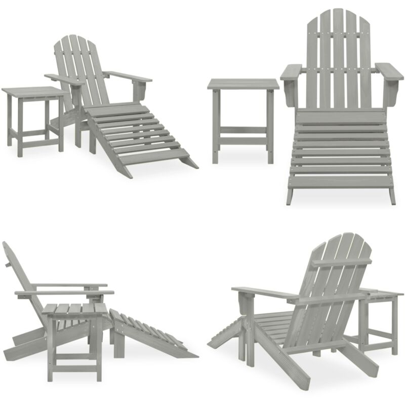 Chaise de jardin Adirondack avec pouf et table Sapin Gris - Chaise Adirondack - Mobilier De Jardin - Salon De Jardin - Chaise Extérieure - Chaise
