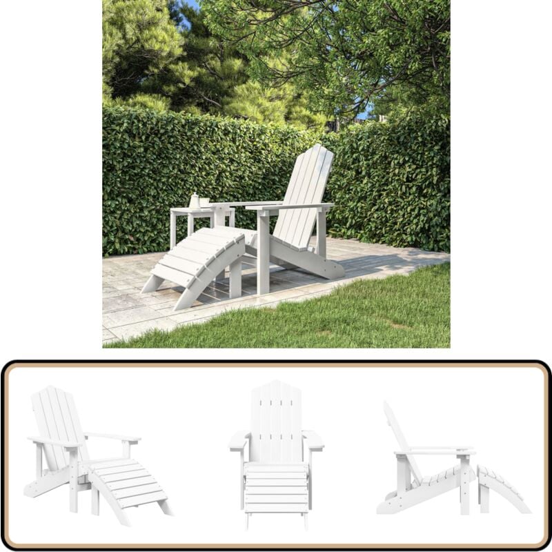 Chaise de jardin Adirondack avec repose-pied pehd Blanc - Chaise De Jardin - Chaise Adirondack - Mobilier De Jardin - Chaise Extérieure - Fauteuil De