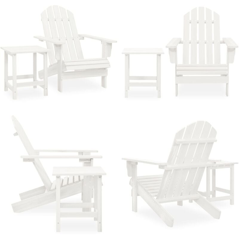 Chaise de jardin Adirondack avec table Bois de sapin Blanc - Chaise Adirondack - Chaise De Jardin - Mobilier De Jardin - Salon De Jardin - Chaise