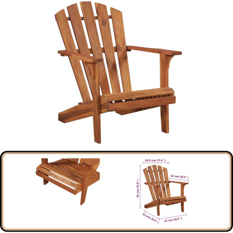 Chaise de jardin Adirondack Bois d'acacia massif - Chaise Adirondack - Chaise De Jardin - Mobilier De Jardin - Chaise Extérieure - Bois D'acacia