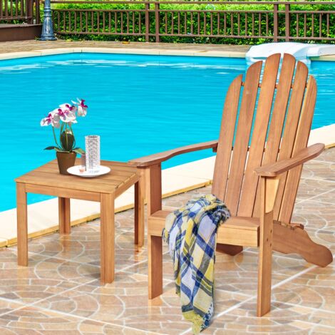 Chaise de Jardin Adirondack en Bois Résistant aux Intempéries avec Dossier Incurvé Charge 170KG Couleur Bois DESIGN IN