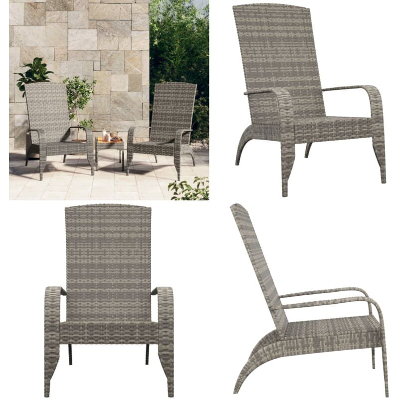 Chaise de jardin Adirondack Gris Résine tressée - Chaise Jardin - Chaise Adirondack - Fauteuil Extérieur - Mobilier Jardin - Chaise Lounge - Home &