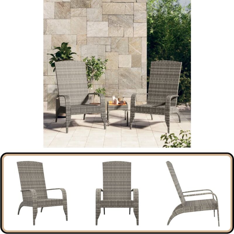 Chaise de jardin Adirondack Gris Résine tressée - Chaise Jardin - Chaise Adirondack - Fauteuil Extérieur - Mobilier Jardin - Chaise Lounge