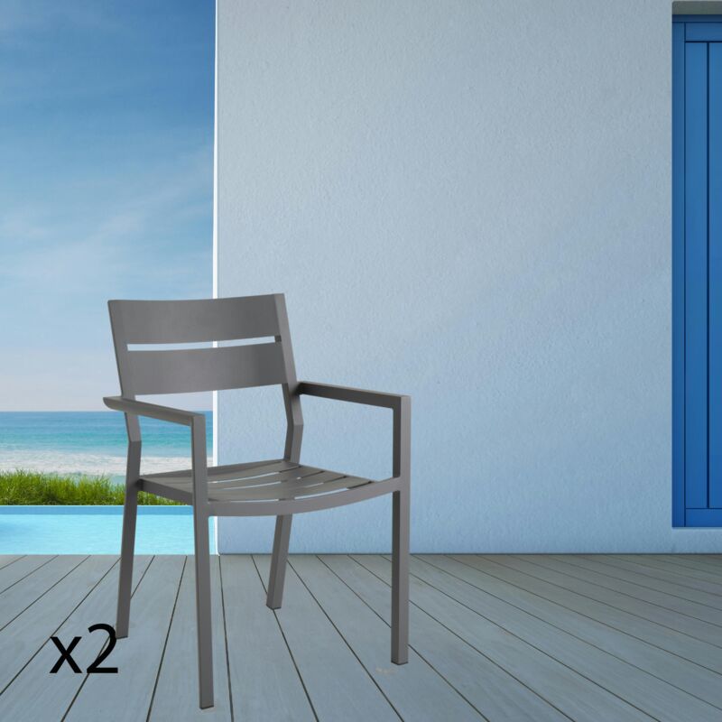 Chaise de jardin avec accoudoirs en aluminium gris ardoise (lot de 2) stockholm