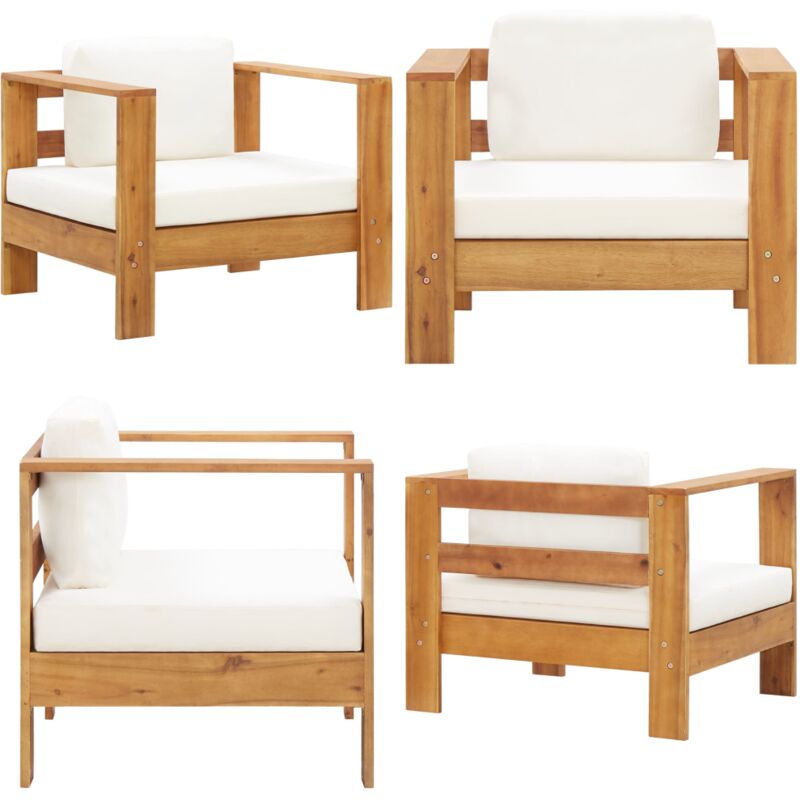 Chaise de jardin avec coussin Crème Bois d'acacia solide - Chaise De Jardin - Mobilier De Jardin - Fauteuil De Jardin - Acacia - Résistant Aux