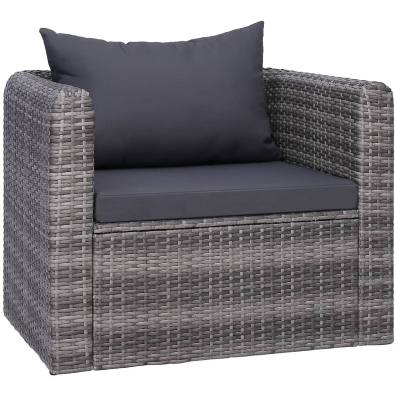 Chaise de jardin avec coussin et oreiller Résine tressée Gris Vidaxl