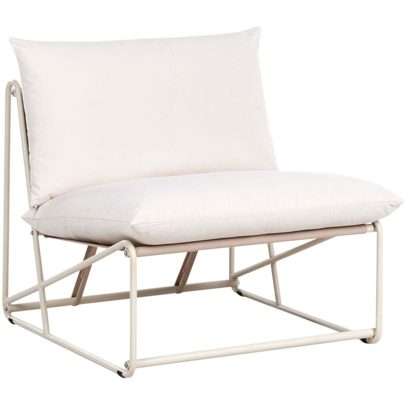 Chaise Basse en Métal Assise Large avec Coussins d'Assise et Dossier Mobilier Intérieur et Extérieur Sans Accoudoirs Jardin Beige Pico