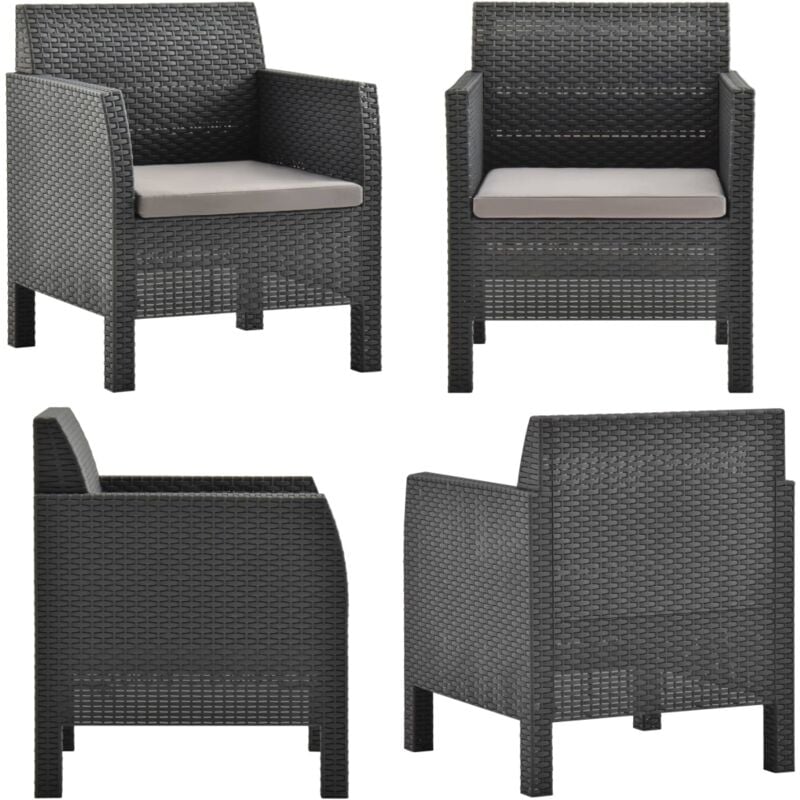 Chaise de jardin avec coussin pp Rotin Anthracite - Chaise De Jardin - Chaise Extérieure - Mobilier De Jardin - Fauteuil De Jardin - Coussin