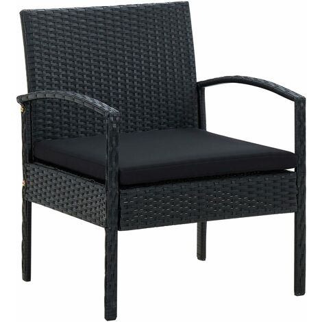 Chaise de jardin avec coussin Résine tressée Noir