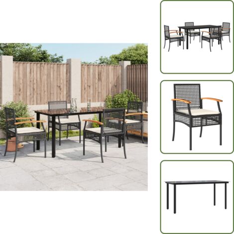 Chaise de jardin avec coussin - vidaXL Ensemble à manger de jardin coussins 5pcs Noir Résine tressée - Meubles extérieurs