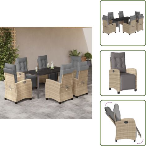 Chaise de jardin avec coussin - vidaXL Ensemble à manger de jardin coussins 7 pcs mélange beige rotin - Chaise de jardin réglable
