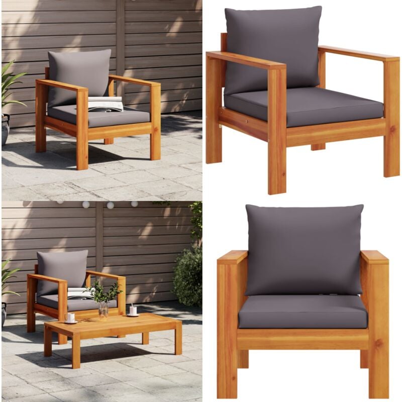 Chaise de jardin avec coussins bois massif d'acacia - Chaise De Jardin - Fauteuil De Jardin - Meuble De Jardin - Mobilier Extérieur - Acacia - Home &