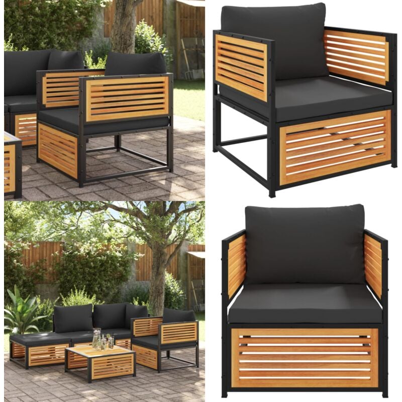 Chaise de jardin avec coussins bois massif d'acacia - Chaises De Jardin - Meuble De Jardin - Canapé D'extérieur - Fauteuil De Jardin - Acacia - Home