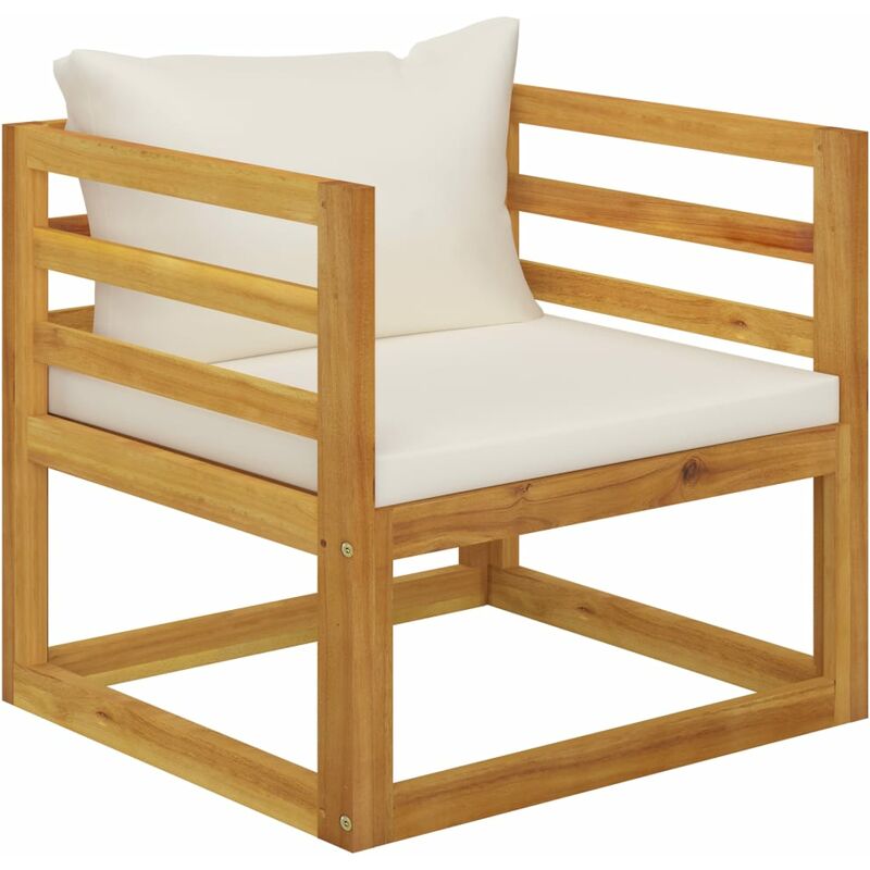 Chaise de jardin avec coussins crème Bois d'acacia massif Vidaxl